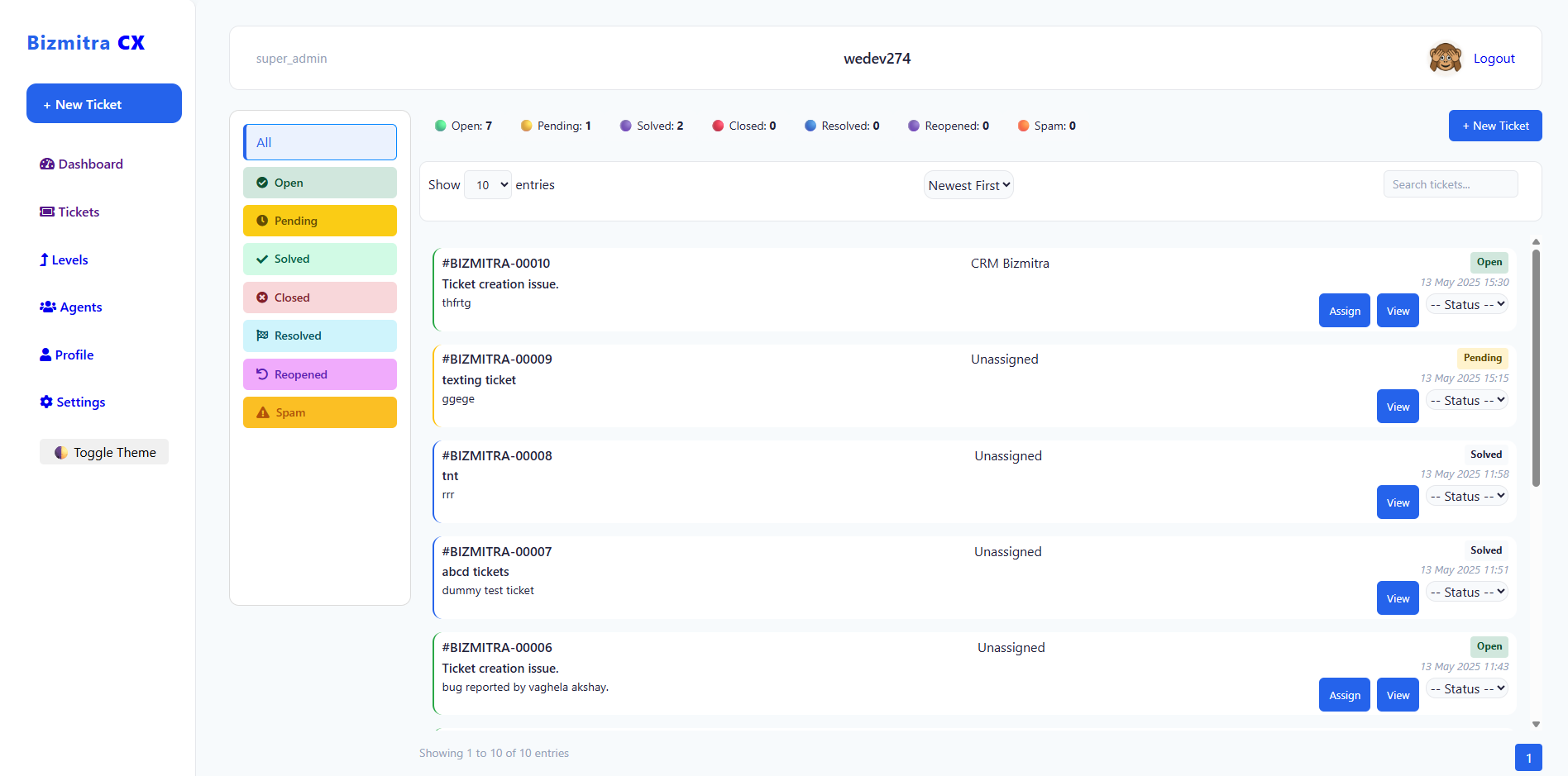 BizMitra CX Dashboard